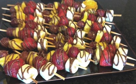 chocolate drizzled fruit kabobs