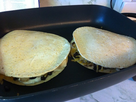 chicken quesadillas frying